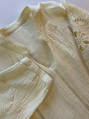 Soft Surroundings Magnolia Gauze Tunic Ivory Cream Embroidered Lace Cotton Med